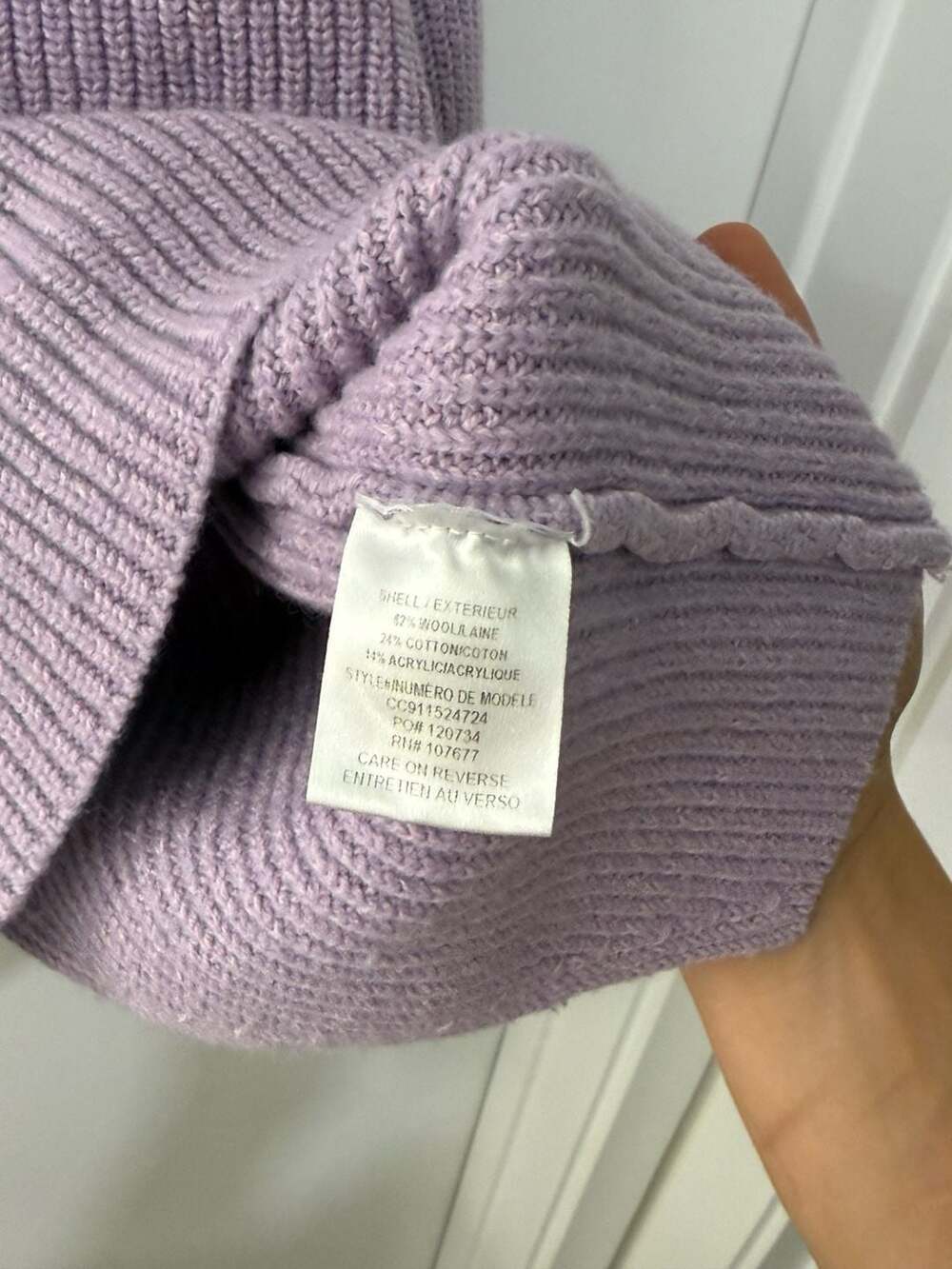 alice + olivia Lavender Ribbed Knit Turtleneck Sweater with Asymmetric Front Det - Picture 3 of 9